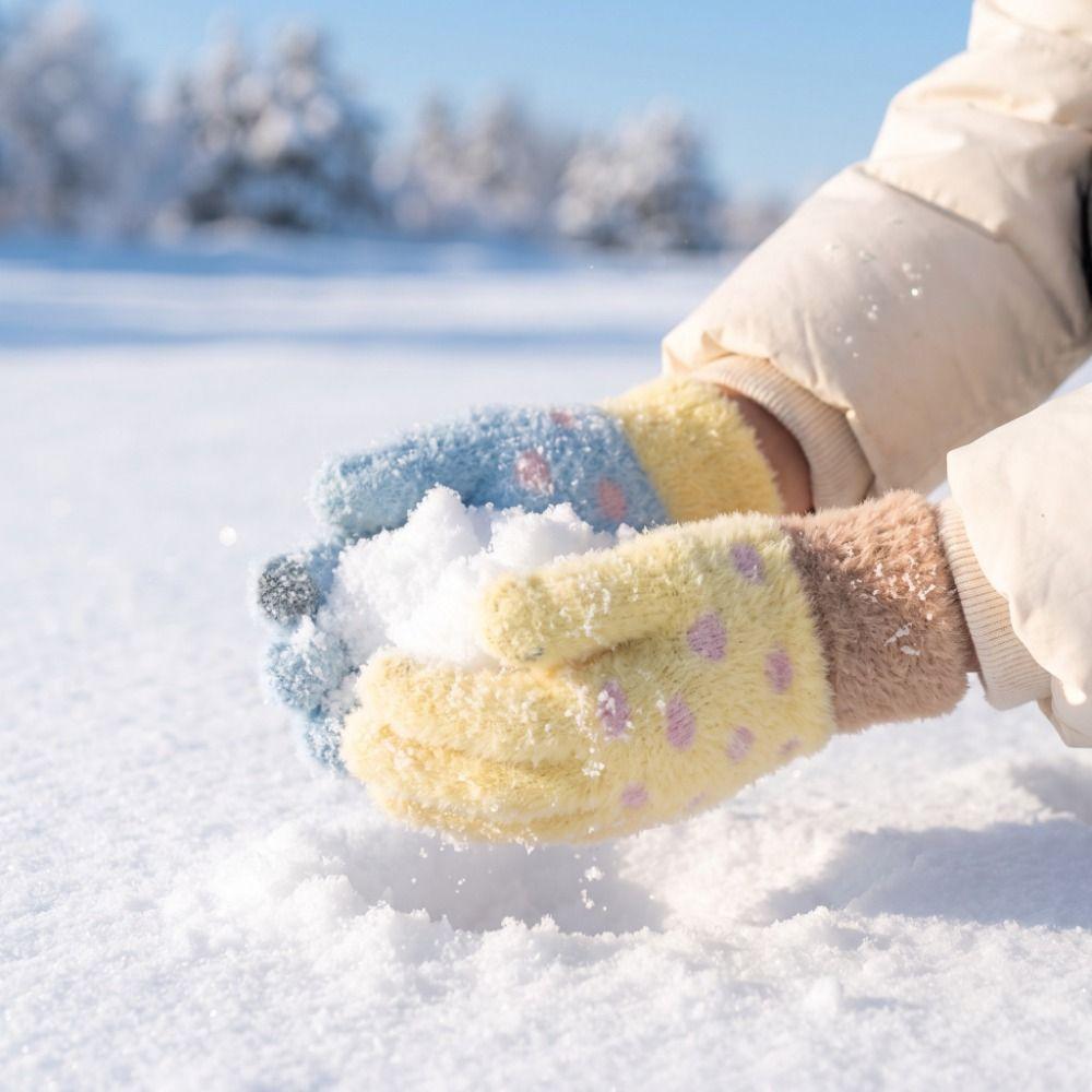 Polka Dot Five-Finger Gloves Touchscreen Warm Gloves Sweet Knitted Gloves Riding