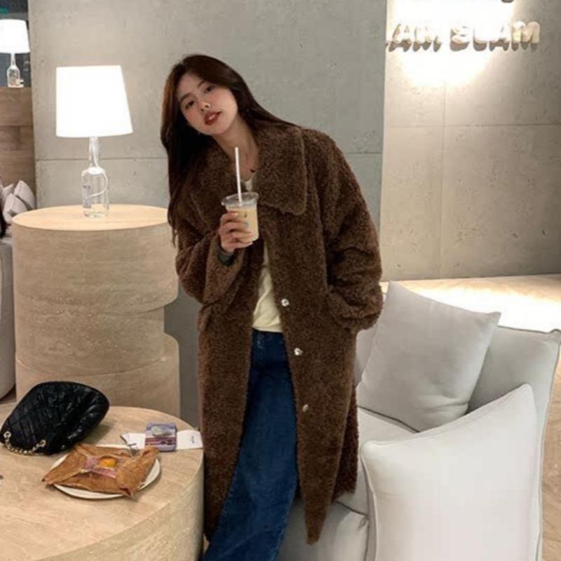 Autumn and Winter New Women's Long Large Lapel Wool Coat