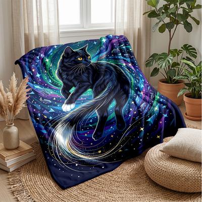 Galactic Cat Journey 1 Theme Blanket Lightweight Warm Flannel Blanket Decorative Throw Blanket for Home Decoration