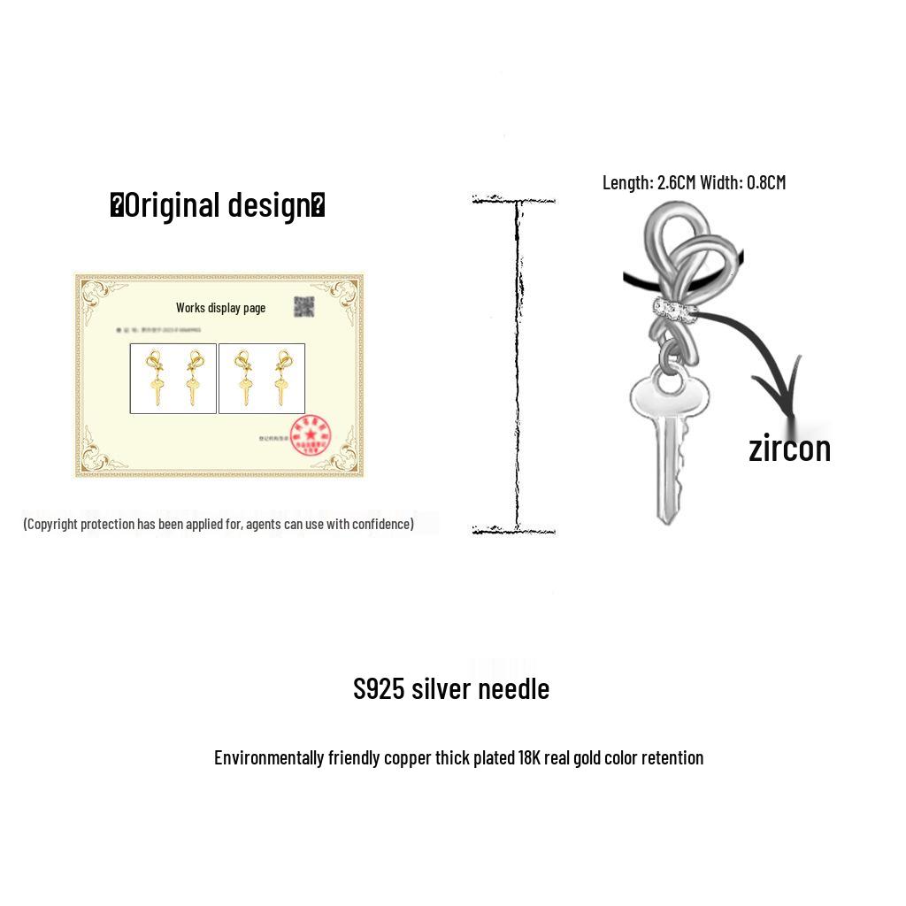 18k Gold Matte Sandblasted Key Rope Knot Zircon Earrings