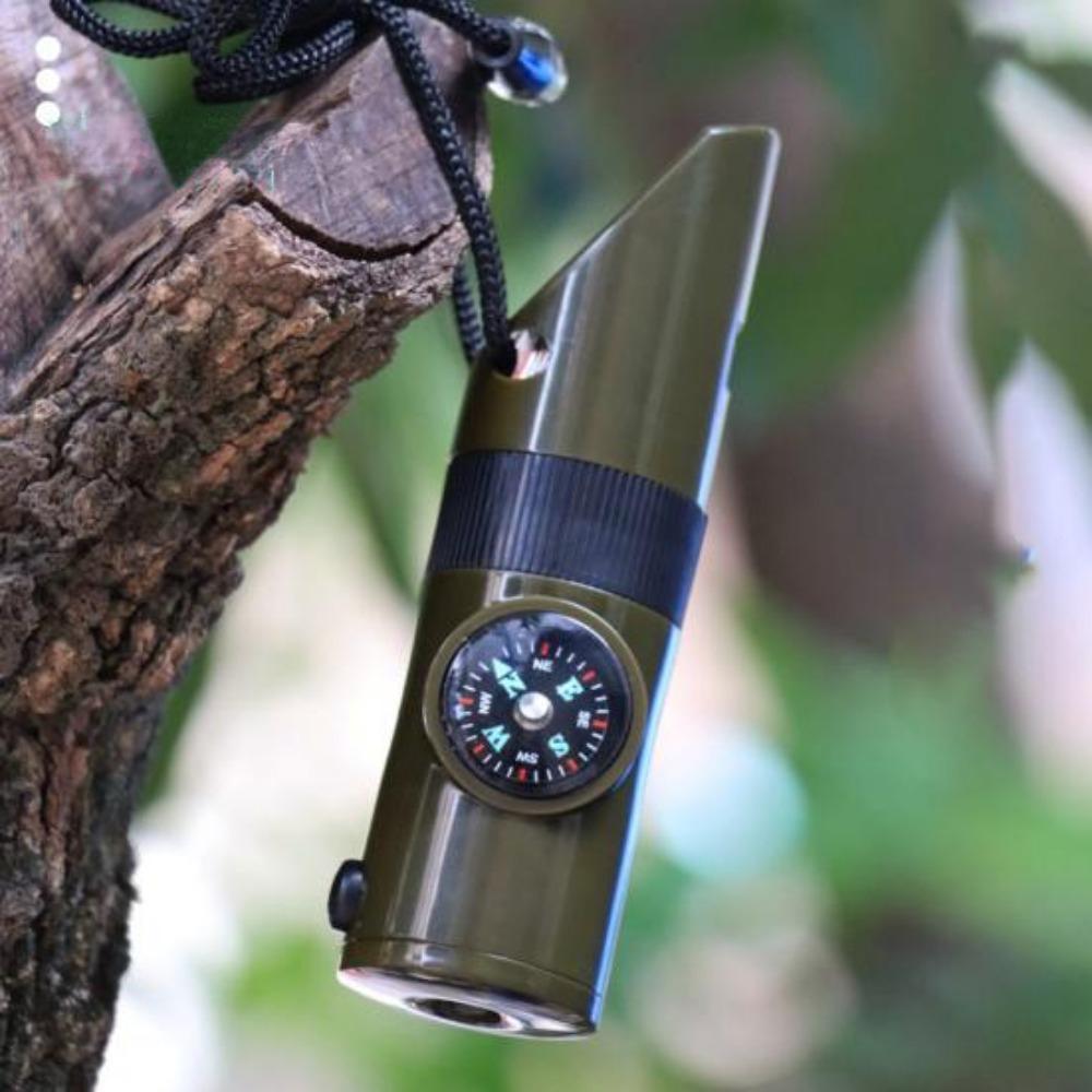 Notfall-Überlebenspfeife, LED-Licht, Kompass, Thermometer, tragbar, leicht, multifunktional
