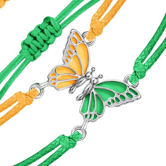 2Pcs/Set Couple Bracelet Adjustable Wax Rope Butterflies Pendant Friendship Love Bracelet with Blessing Card Bestie Matching Jewelry