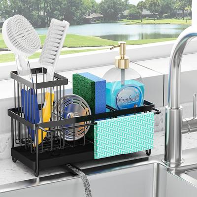 Sink Shelf Self-draining Stainless Steel Sink Caddy Drain Rack Soap Dishwashing Sponge Holder Drainer for Kitchen Sink Organizer