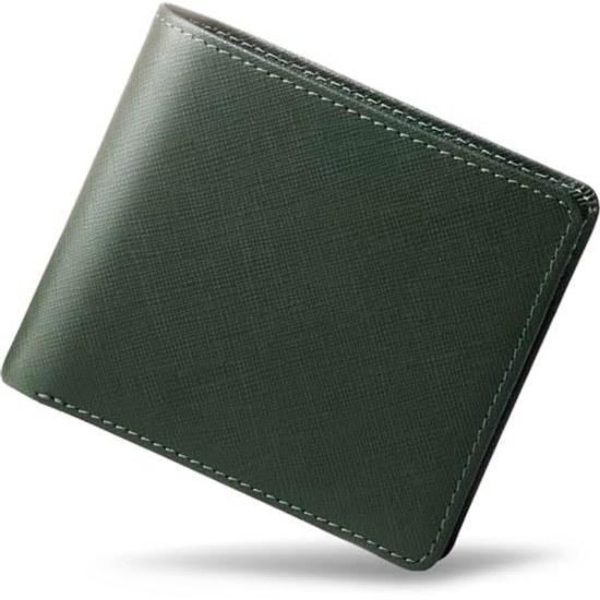 Tokyo Shitamachi Kobo Wallet Mens Bi-fold Genuine Leather Supreme Made Japan Saffiano Large Capacity Card Storage Gift Box Included Green
