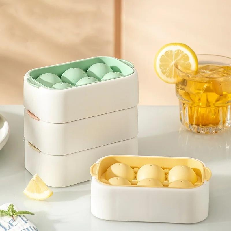 Home 6-cell Round Ice Cube Mold with Lid Summer Cooling Juice Drink Whiskey Ice Ball Maker Kitchen Gadgets PP Ice Cube Tray