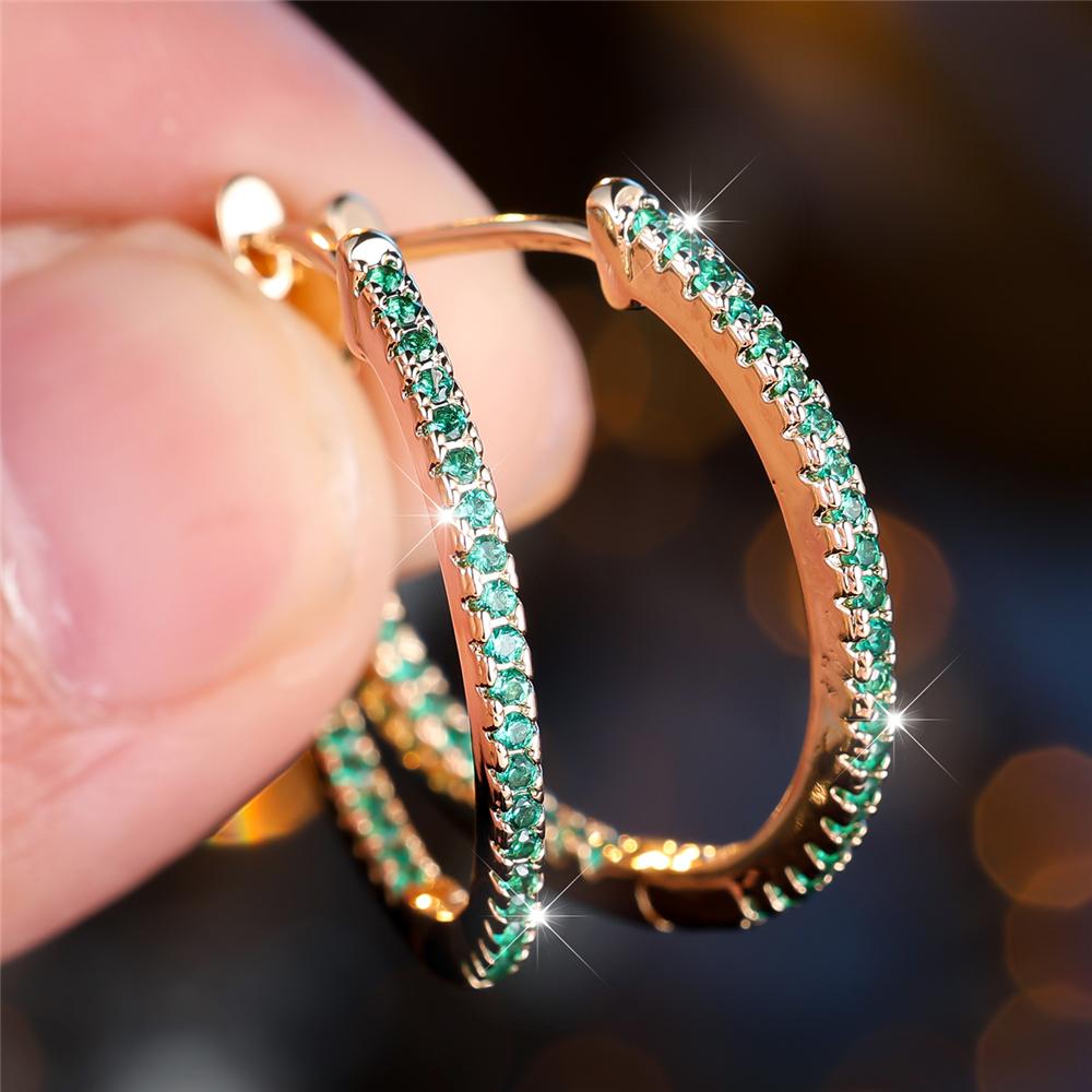 Cute Small Green Blue Red Zircon Stone Hoop Earrings For Women Charm Female Rose Gold Color Wedding Jewelry Gift