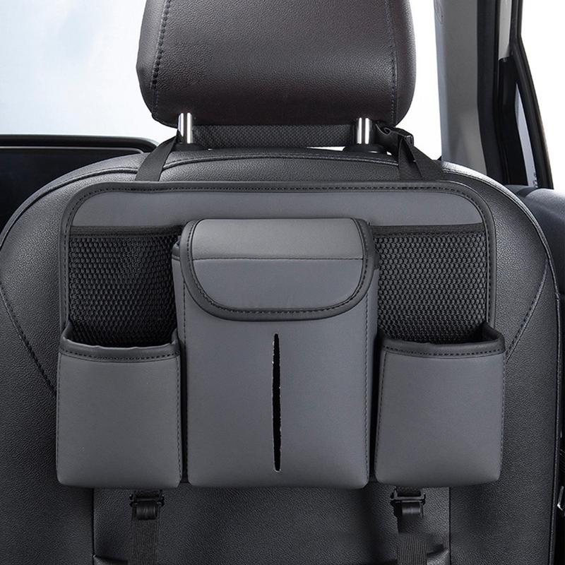 Car Back Seat Organizer PU Leather Seat Back Dangling Bag Headrest Dangling Pouch Multifunctional Backseat Tissue Box For RV