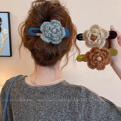 Herbst 2025 Gestrickte Wollblume Entenschnabel Haarspange für Damen: Hochwertiges großes Zubehör