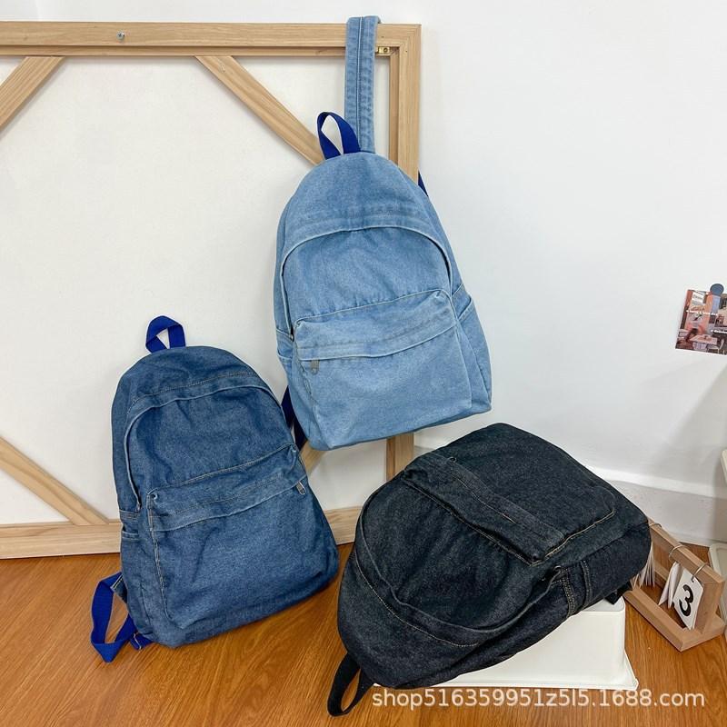 Schoolbag denim backpack 1011 casual washed denim student schoolbag large capacity wear-resistant retro denim schoolbag