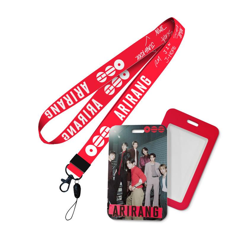 Kpop Idol BTS World Tour ARIRANG Lanyard and Card Holder Set, Printed Neck Strap with ID Badge Sleeve Photocard Protector for ARMY