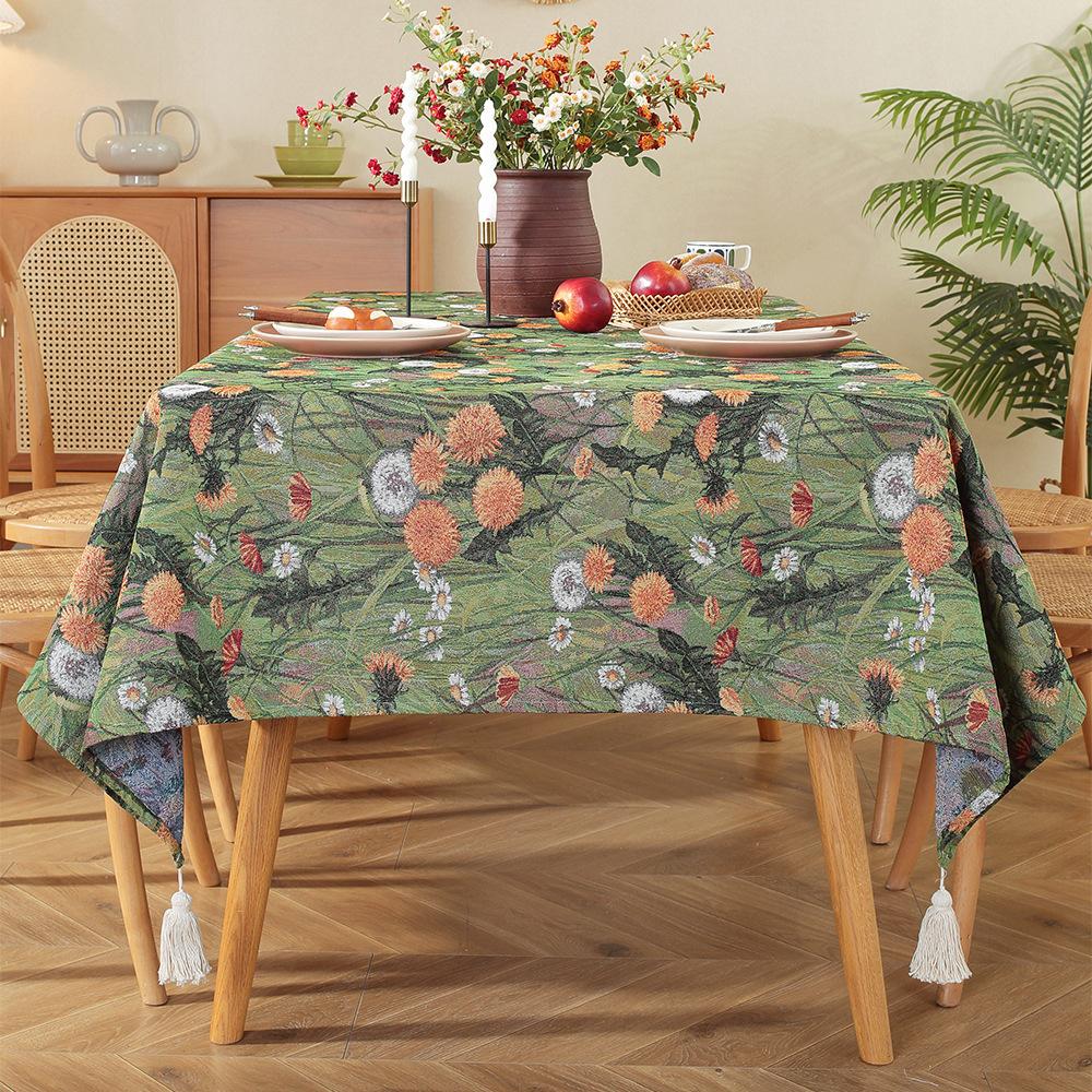 Vintage Oil Painting Tablecloth Tv Cabinet Cover Towel Jacquard Broken Cotton And Linen Cover Household Rectangular Tablecloth