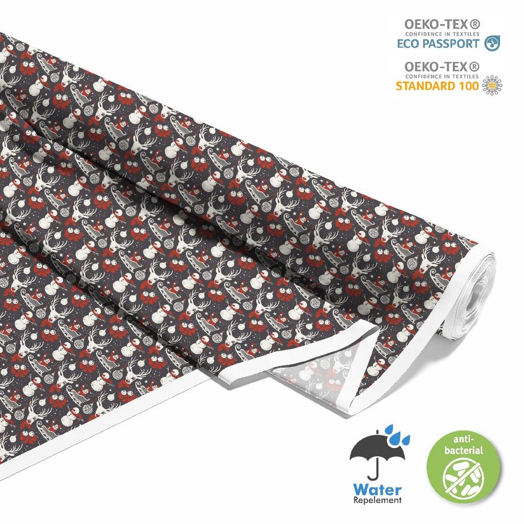 Outdoor Dekostoffe Oxford - Motiv Winter Weihnachten Schlitten Schneemänner I Dx146