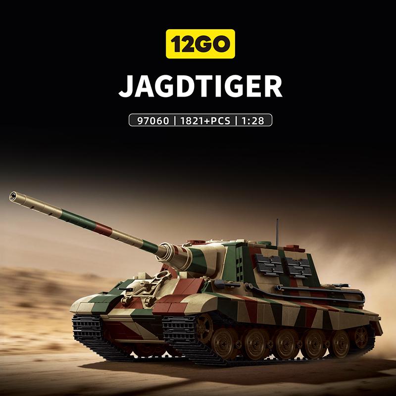 12GO Military JAGDTIGER Tank Model Building Block 97060 Main Battle Tank Vehicle DIY Assembly Bricks Toy for Boys Adult Gifts