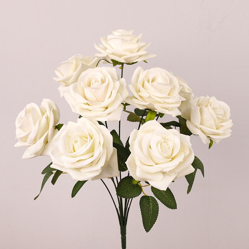 Cross Simulation 9-Head Velvet Rose Wedding & Home Decoration Artificial Flowers