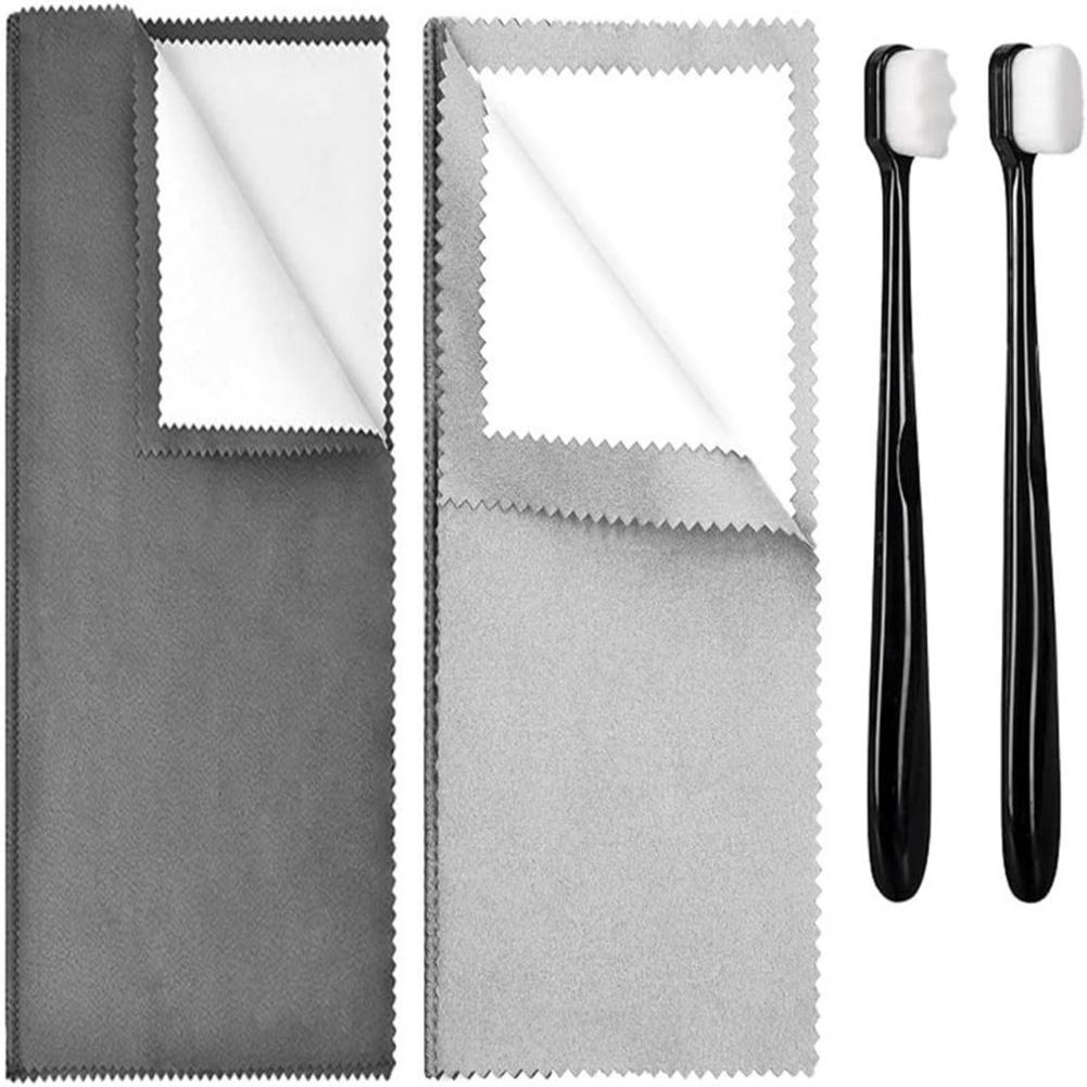Jewelry Care Polishing Cloth Set with 2 Soft Brushes for Gentle Cleaning of Rings Necklaces Bracelets Watches and Earrings