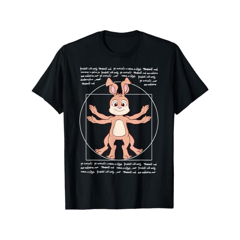 Dafengqi Vitruvius Portrait and Easter Bunny Tshirt 100 Cotton 180g Renaissance Art Bunny Print S