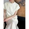 Luxi Jacquard New Chinese Style Cheongsam Dress with Mesh Hem and Tie-Up Placket