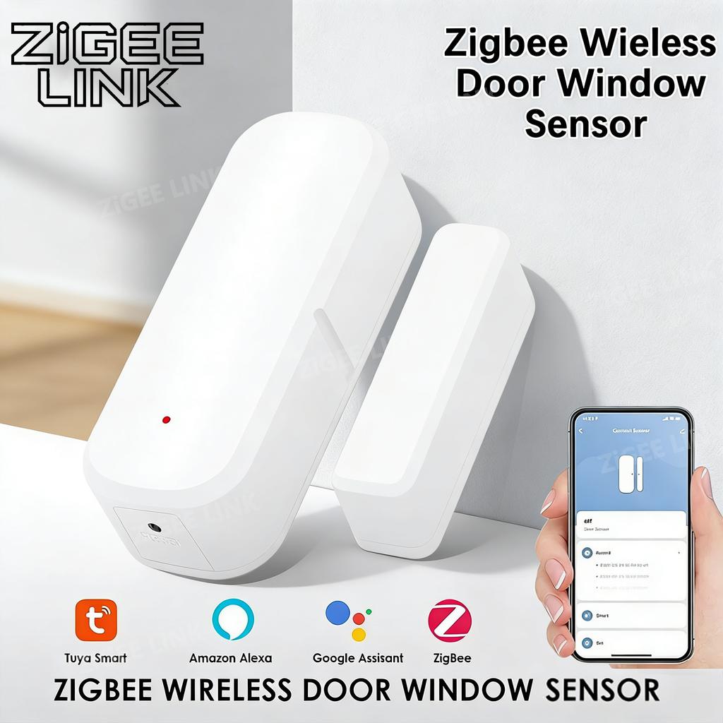 Zigbee Door Window Sensor Security Alarm System with Open/Closed Detector,Alexa & Google Assistant Compatible,Easy One-Key Setup for Home Monitoring