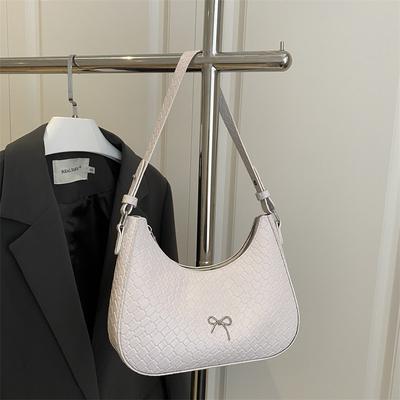 Bow Design Woven Pattern New Trendy Personality Fashionable Shoulder Portable Underarm Bag Women