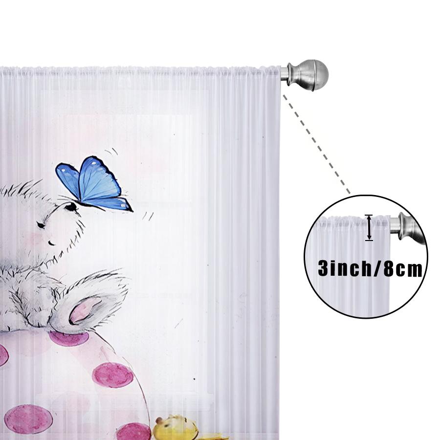 1PC Watercolor Rabbit and Easter Egg, Chick and Butterfly Patterned Gauze Curtain, Suitable for Bedrooms and Living Rooms
