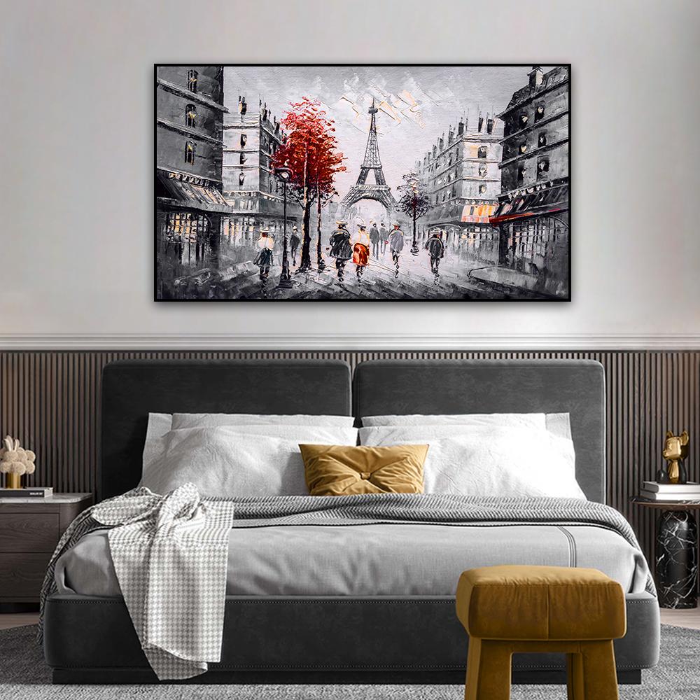 Abstract Black White Paris City Street Landscape Oil Painting Print Poster on Canvas Mural Wall Art for Living Room Home Decor