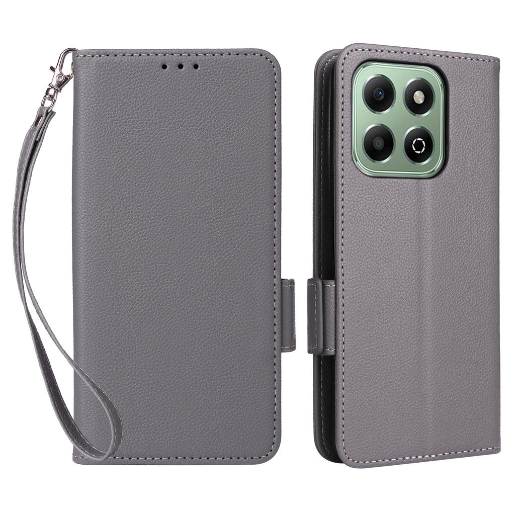 For Honor X6b 4G Case with Wrist Strap Litchi Texture PU Leather Wallet Phone Cover