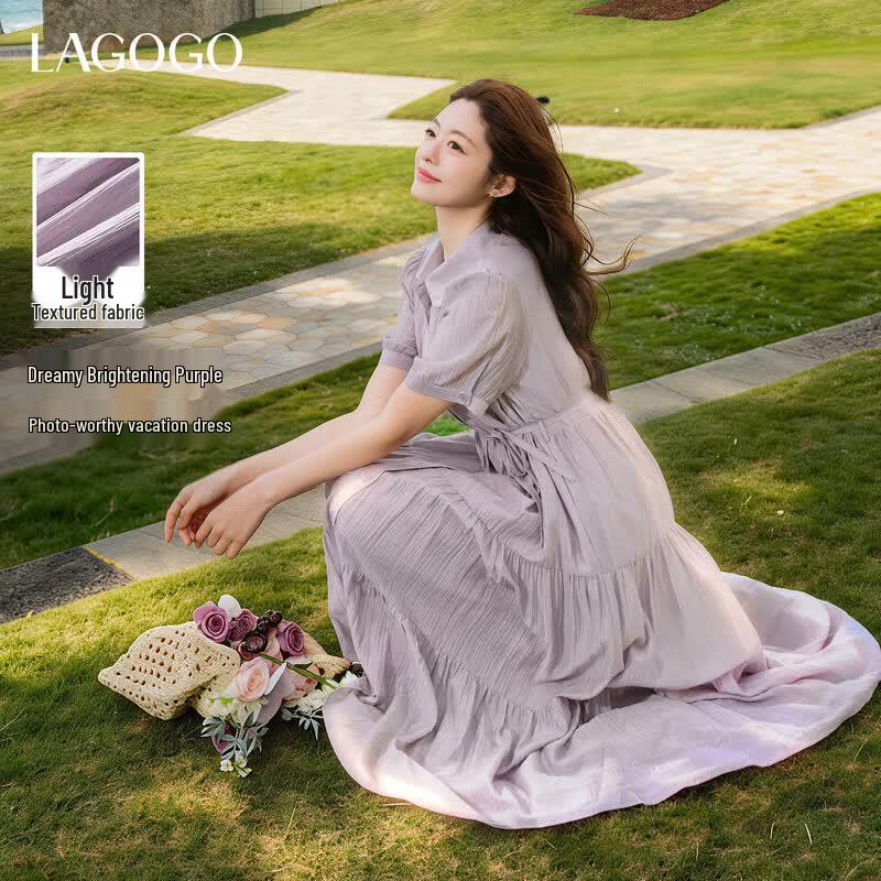 LAGOGO 2026 Summer Puff Sleeve Tiered Dress M