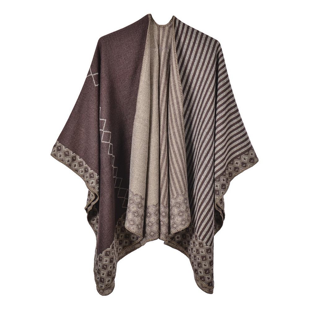 Women's Fashion Autumn Winter Warm Scarf Sweet Striped Diamond Cape Korean Style Pashmina Shawl