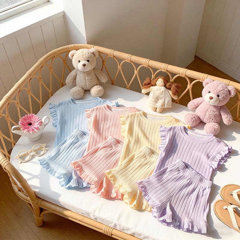 Summer Girls Ice Silk Sleeveless Vest And Shorts Set Stylish Two Piece Outfit For Toddler Baby Casual Wear
