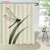 Dragonfly on Leaf Shower Curtain 1pc – Watercolor Style Blue Insect & Green Plant, Nature Art for Zen Bathroom Decor