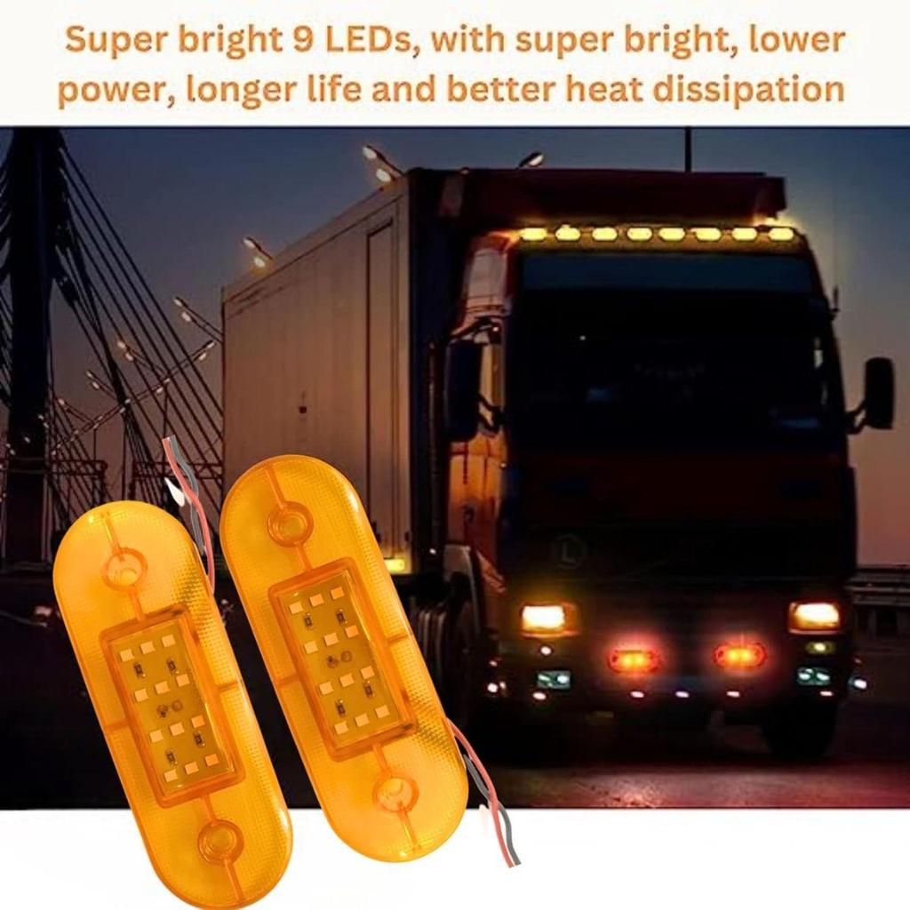 APSMOTIV 2Pcs Amber Indicator Rear Side Truck Trailer Rv Cab Boat Bus Lorry Led Marker Light 12V Running Board Lights For Trucks Flat Fit Base