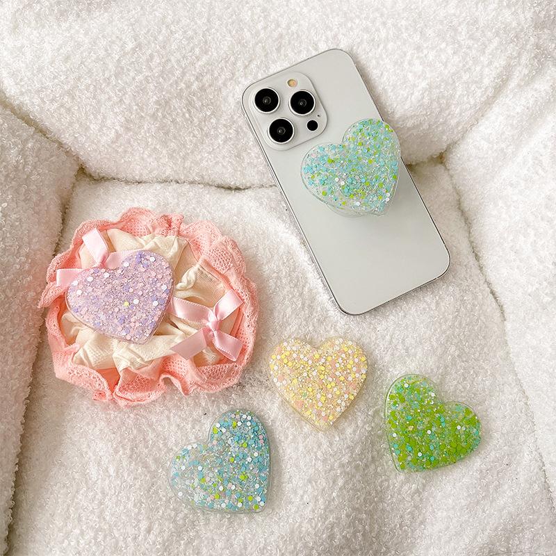 Creative Color Love Sequins Mobile Phone Airbag Bracket Wind Flash Powder Watching Drama Desktop Bracket Retractable Niche