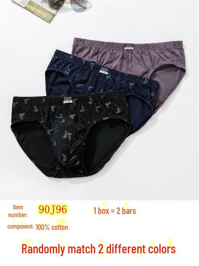 Genuine Jian·Jiang Men's Triangle Briefs - 2 Pack, Pure Cotton, Mid-Waist, Breathable & Comfortable, Bestseller