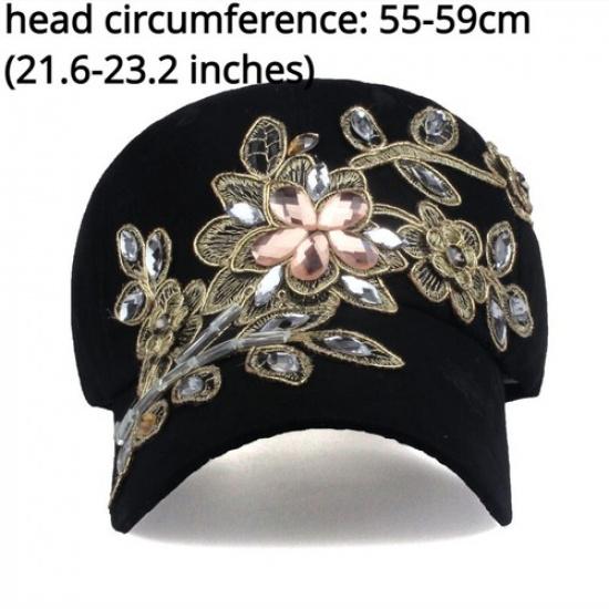 Women Casual Baseball Cap Glitter Crystal Flower Hat Diamond Travel Outdoor Hat