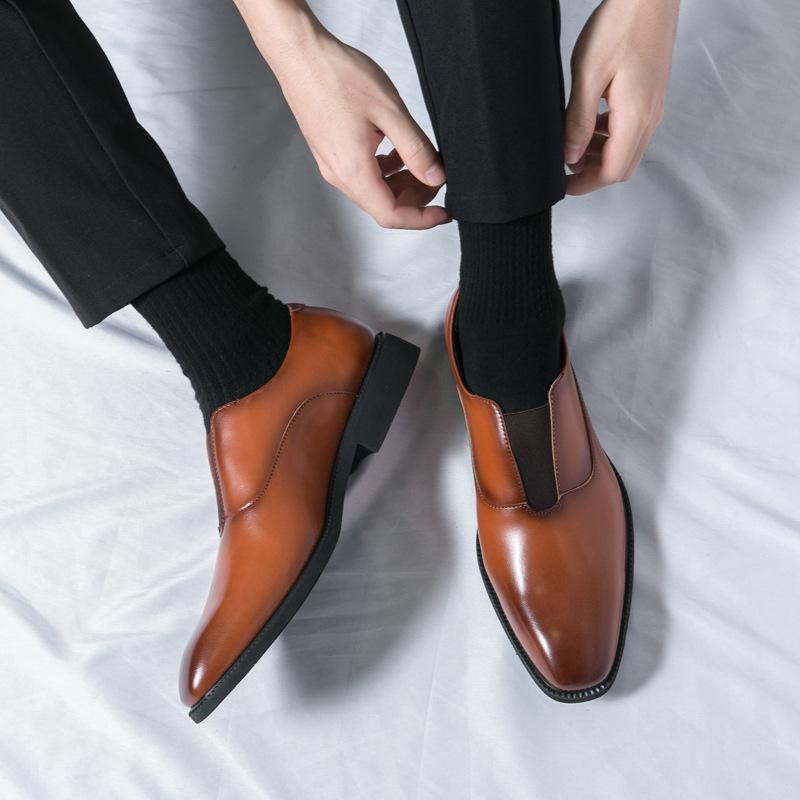 Men's Large Pointed Toe Leather Slip-on Shoes - Business, Formal, Wedding, Office Derby