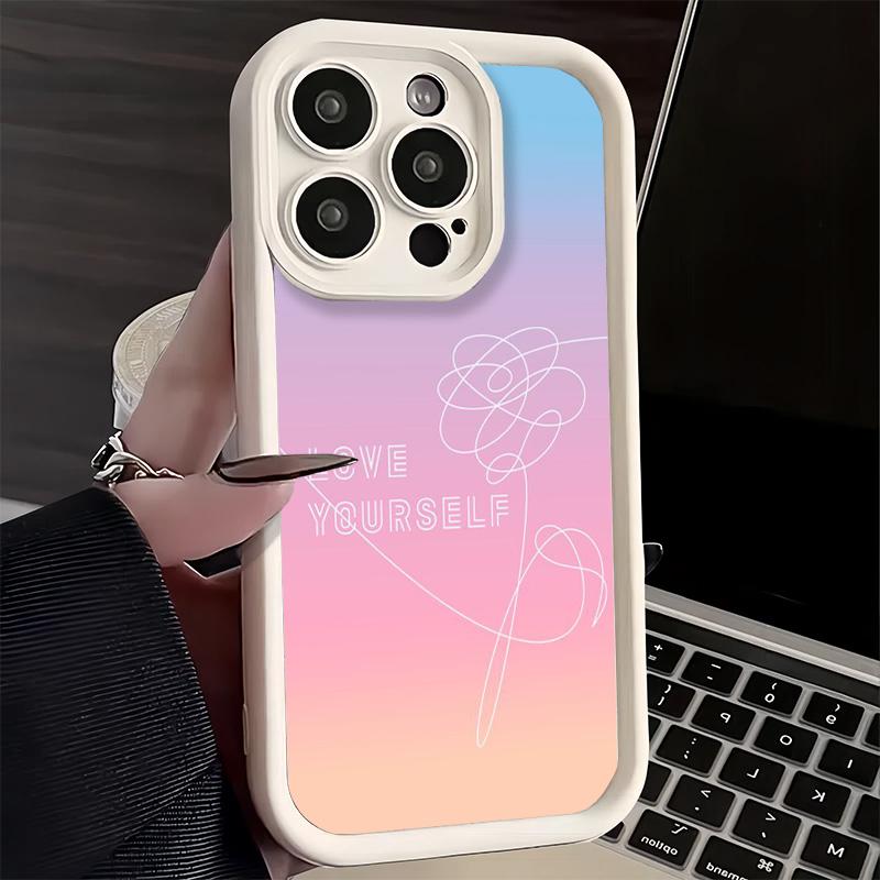 Phone Case for iPhone 17 Air 16E 15 16 Pro Max Love Yourself Flower Heart Line Kpop Cover 14 Plus 13 12 Mini Soft Shell Silicone