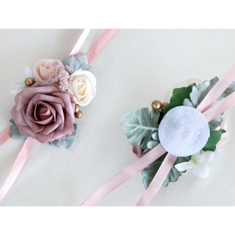Elegant Wrist Flower For Bride Bridesmaid Fabric Artificial Rose Wrist Corsage Wedding Accessory Formal Event Decoration