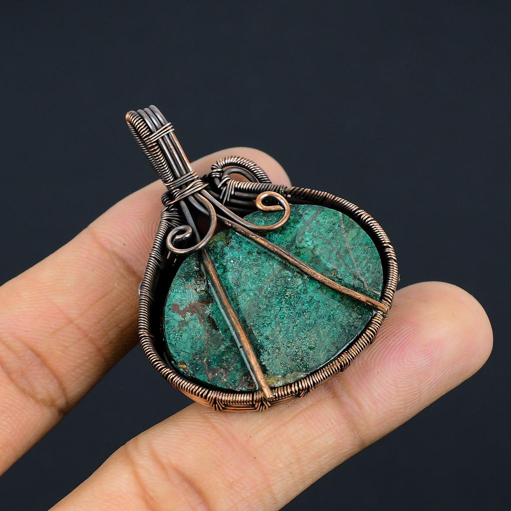Tibetischer Türkis Handgefertigter Kupferdraht Wickel Schmuck Anhänger 2.01" b5s51