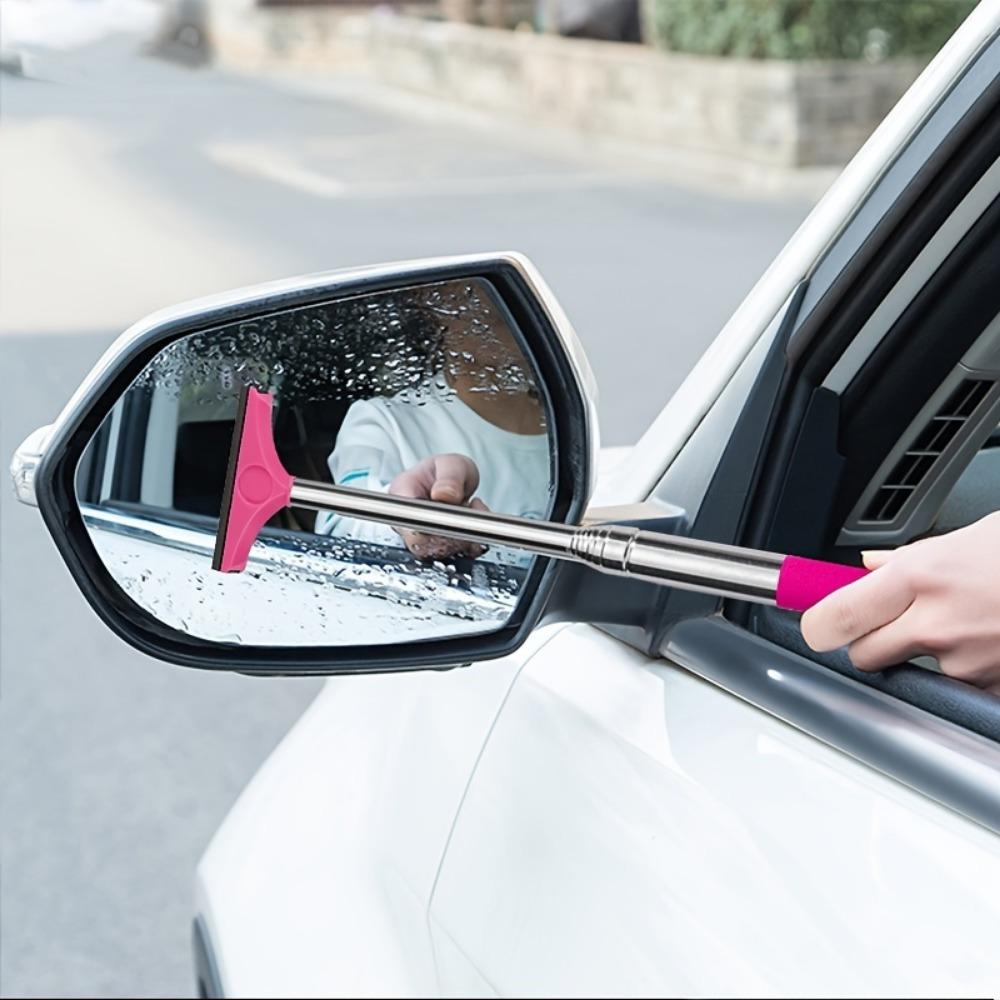 Portable Rearview Mirror Wiper Retractable Car Window Cleaning Brush With Sponge Cleaner Remover