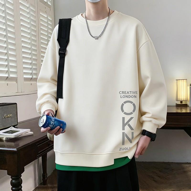 Mens Casual Crewneck Sweatshirt Letter Print Loose Fit Long Sleeve Wear