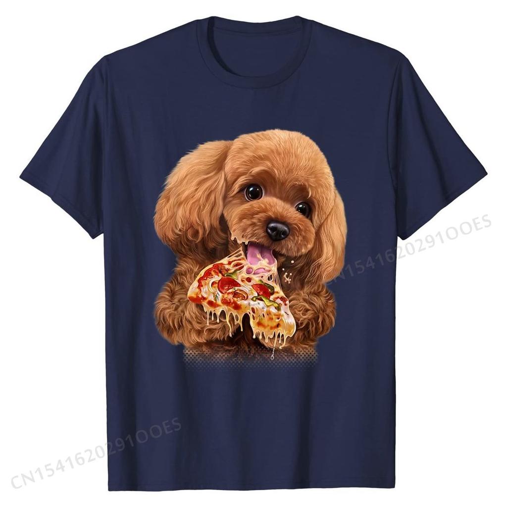 Hungry Poodle Puppy Devouring Pizza, Dog - T-Shirt Cotton Tops Shirts Custom Hot Sale Party T Shirts