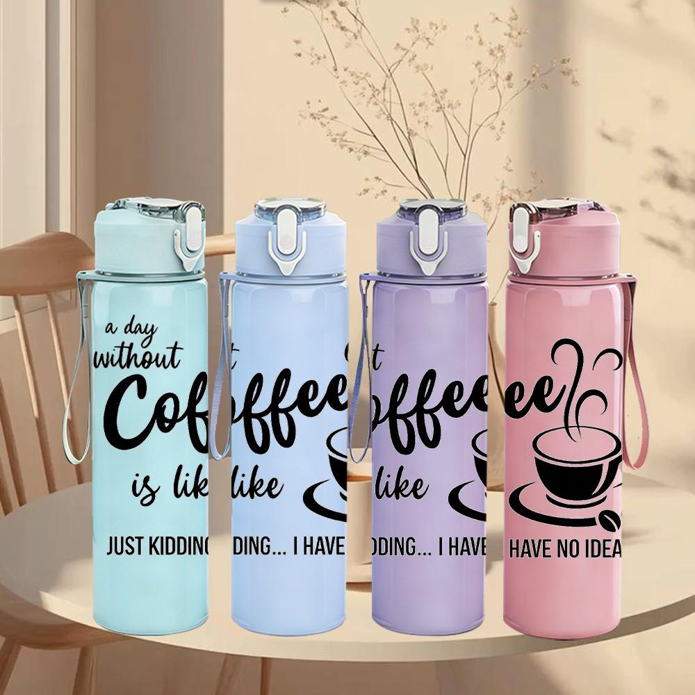 1PC I Am Not Coffee Like Slogan Print 750ml Color Plastic Sports Water Bottle Leakproof Flip Straw Lid Suitable for Sports Office Home Use
