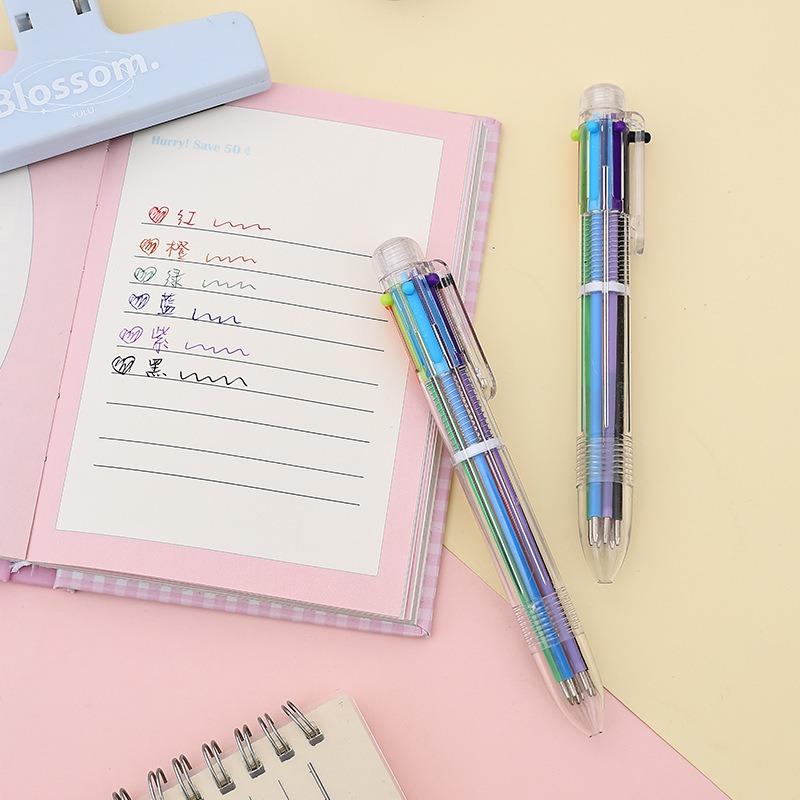 Ball Point Pen Marker Korea Creative Stationery Pen 6 Color in 1 Ballpoint Pen Color School Supplies Cute Office Accessories