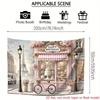 2D Romantic Parisian Backdrop, Pink Flower Shop Wall Decor for Birthday Celebration