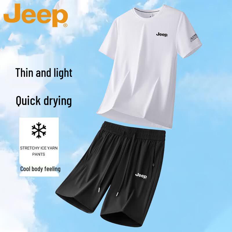 

JEEP Men s Summer Ice Silk Quick-Dry T-Shirt & Shorts Set 3XL