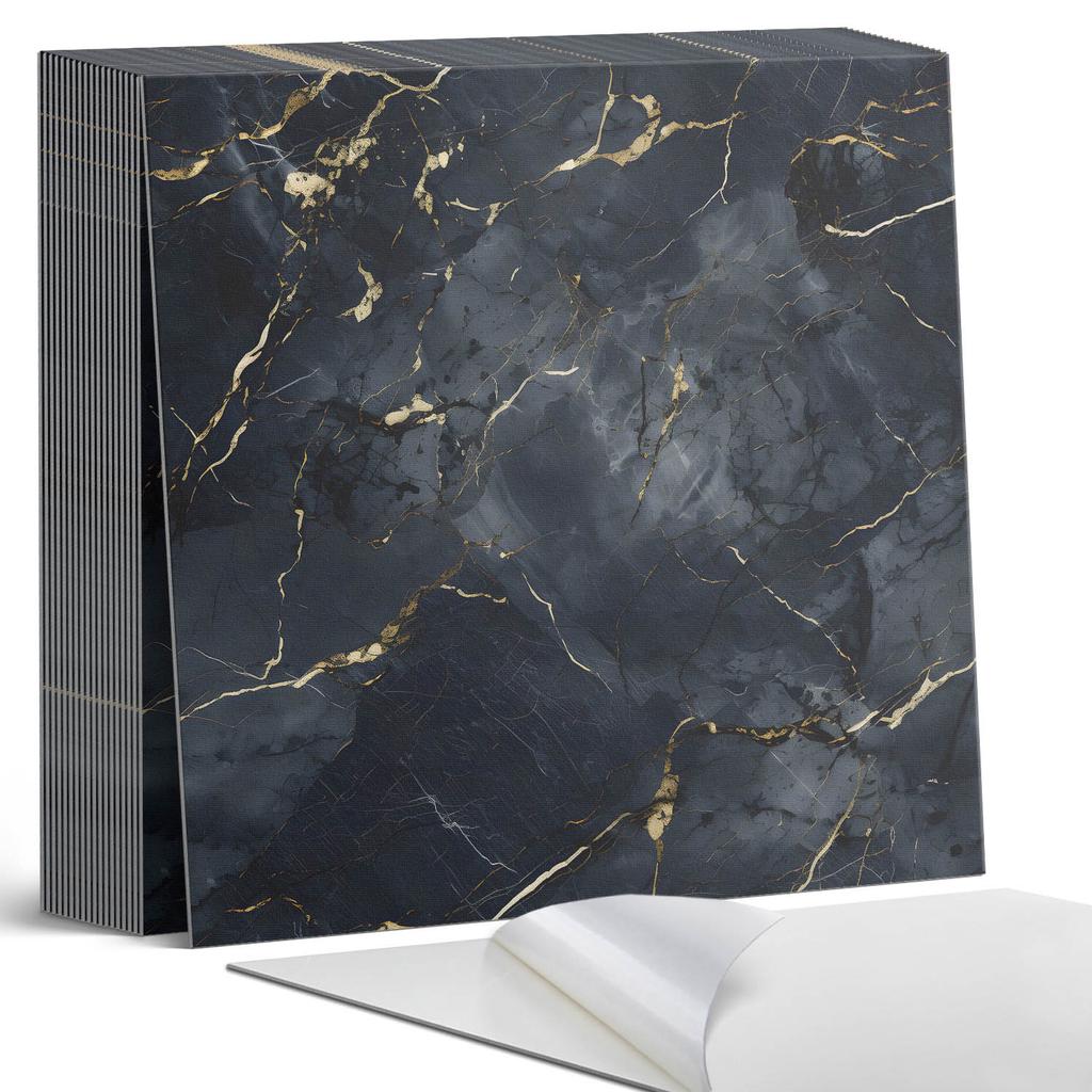 Set of Vinyl Tiles with a Motif for Kitchen and Living Room. Elegant Marble with Veins, 20x20x20 Cm.