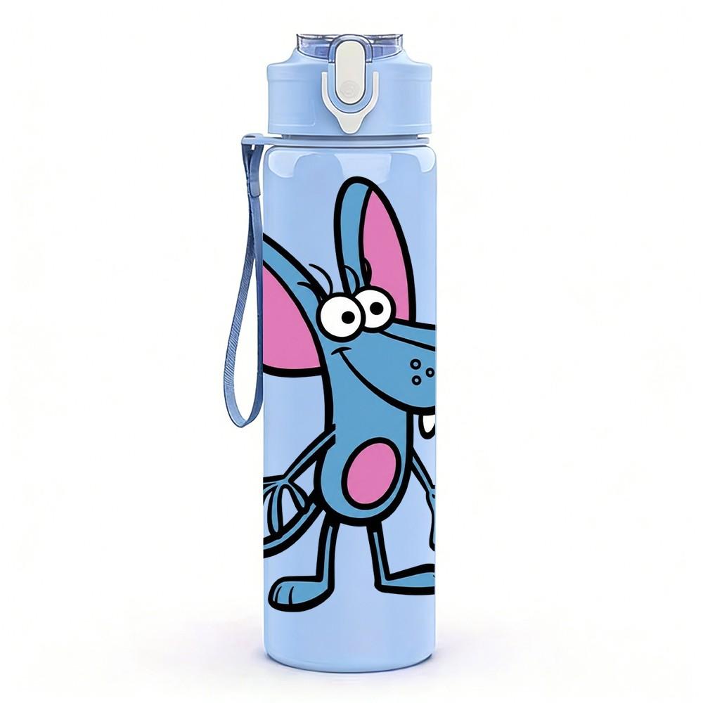 1PC Little Grey Mouse Cartoon 750ml Color Plastic Sports Water Bottle Leakproof Flip Straw Lid Suitable for Sports Office Home Use