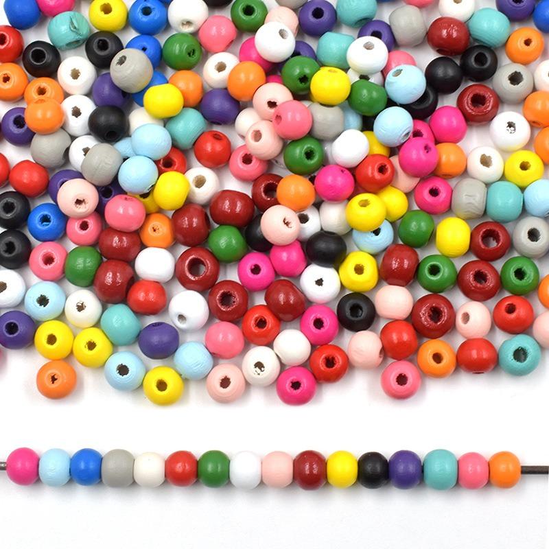 100pcs 8mm Colored Natual Wooden Beads for Craft Round Painted Wood Spacer Loose Beads for Home Party Festival Decoration