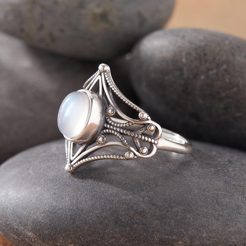 Natural Gemstone Moonstone Topaz Tiger Eye Kyanite Colored Treasure Ring Women'S S925 Sterling Silver Thai Silver Index Finger Ring