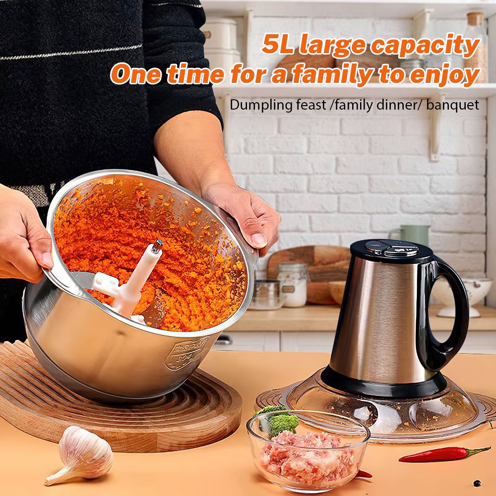 Electric 5l Stainless Steel Meat Grinder with 3 Speeds Multifunctional Food Processor for Vegetables and Meat Chopping